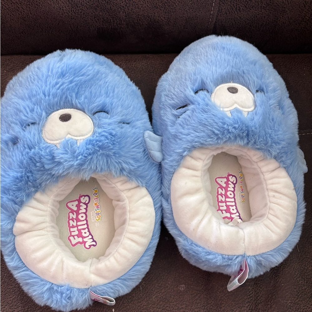 Fuzzy Blue Bear Slippers